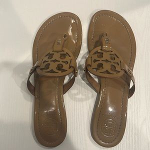 Tory Burch Miller Sandals in Tan Patent Leather
